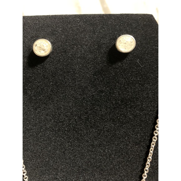 VINTAGE Avon SAQ Clear Crackle Glass Pendant Necklace & Earrings Set - Picture 3 of 4